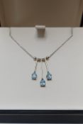 AQUAMARINE PEAR DROP PENDANT 9CT WHITE GOLD INSURANCE VALUE CERTIFICATED £1490