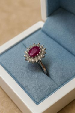 PRELOVED 9CT YELLOW GOLD RUBY & DIAMOND RING SIZE K
