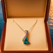 14K WHITE GOLD OPAL & DIAMOND PENDANT INSURANCE VALUE CERTIFICATED £1590