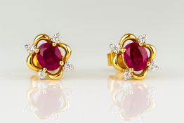 RUBY & DIAMOND EARRINGS 18CT YELLOW GOLD INSURANCE VALUE CERTIFICATED £1800