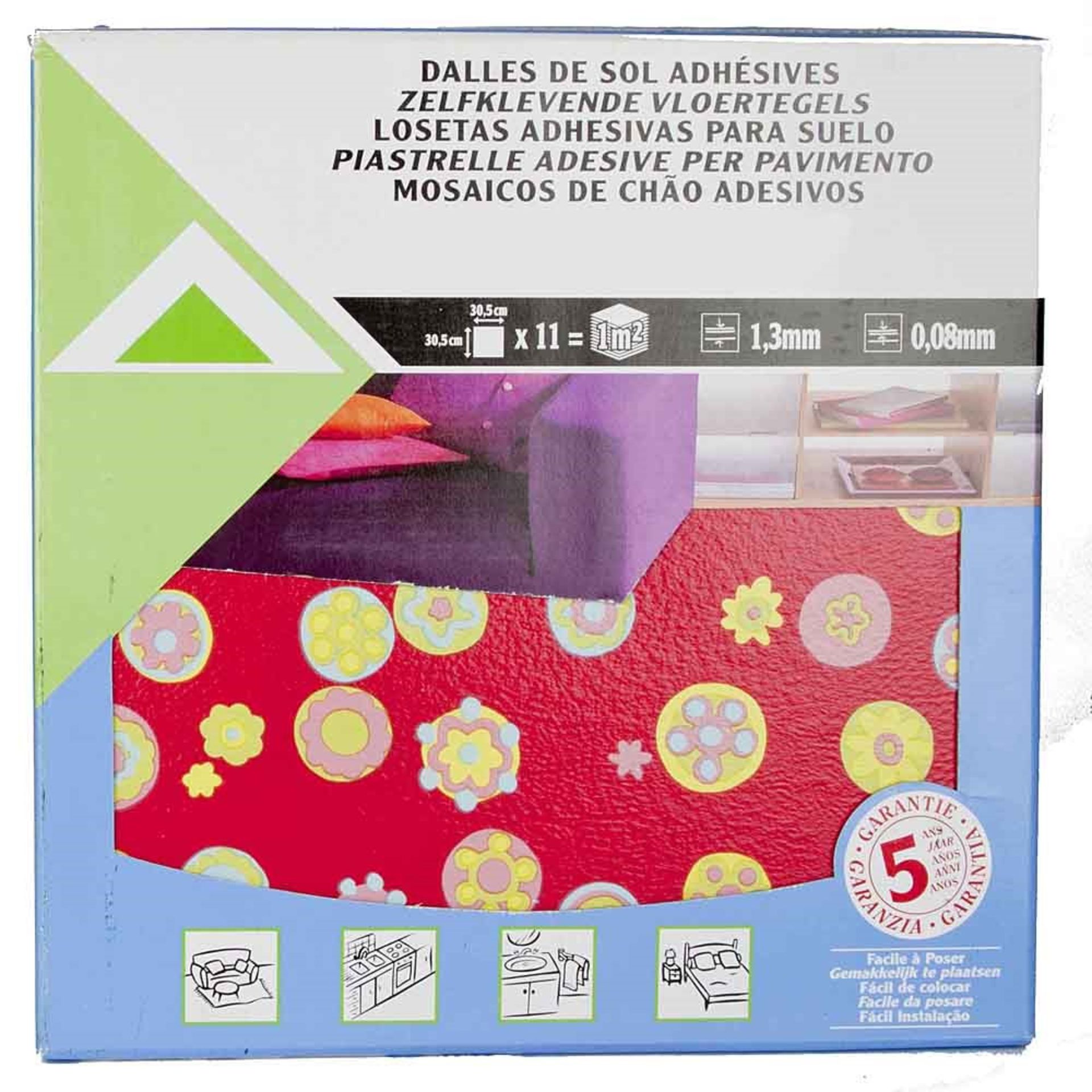 495 PACKS (1 PALLET) LEROY MERLIN VINYL FLOOR TILES 30.5 X 30.5CM - HAPPY DAYS - ADHESIVE BACKED