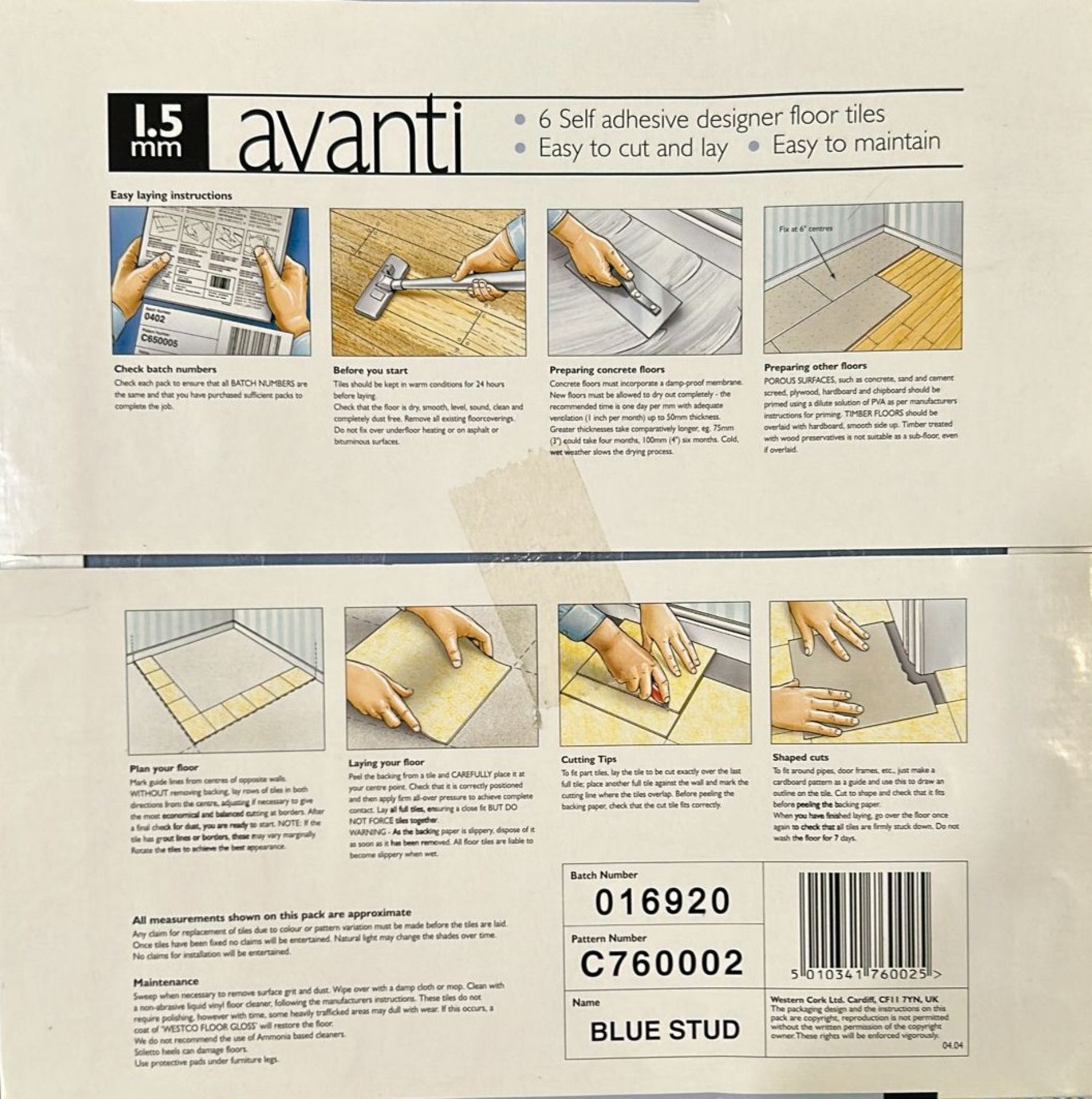 272 PACKS WESTCO AVANTI VINYL DESIGNER FLOOR TILES BLUE RAISED STUD 305X305X1.5MM - Image 2 of 3