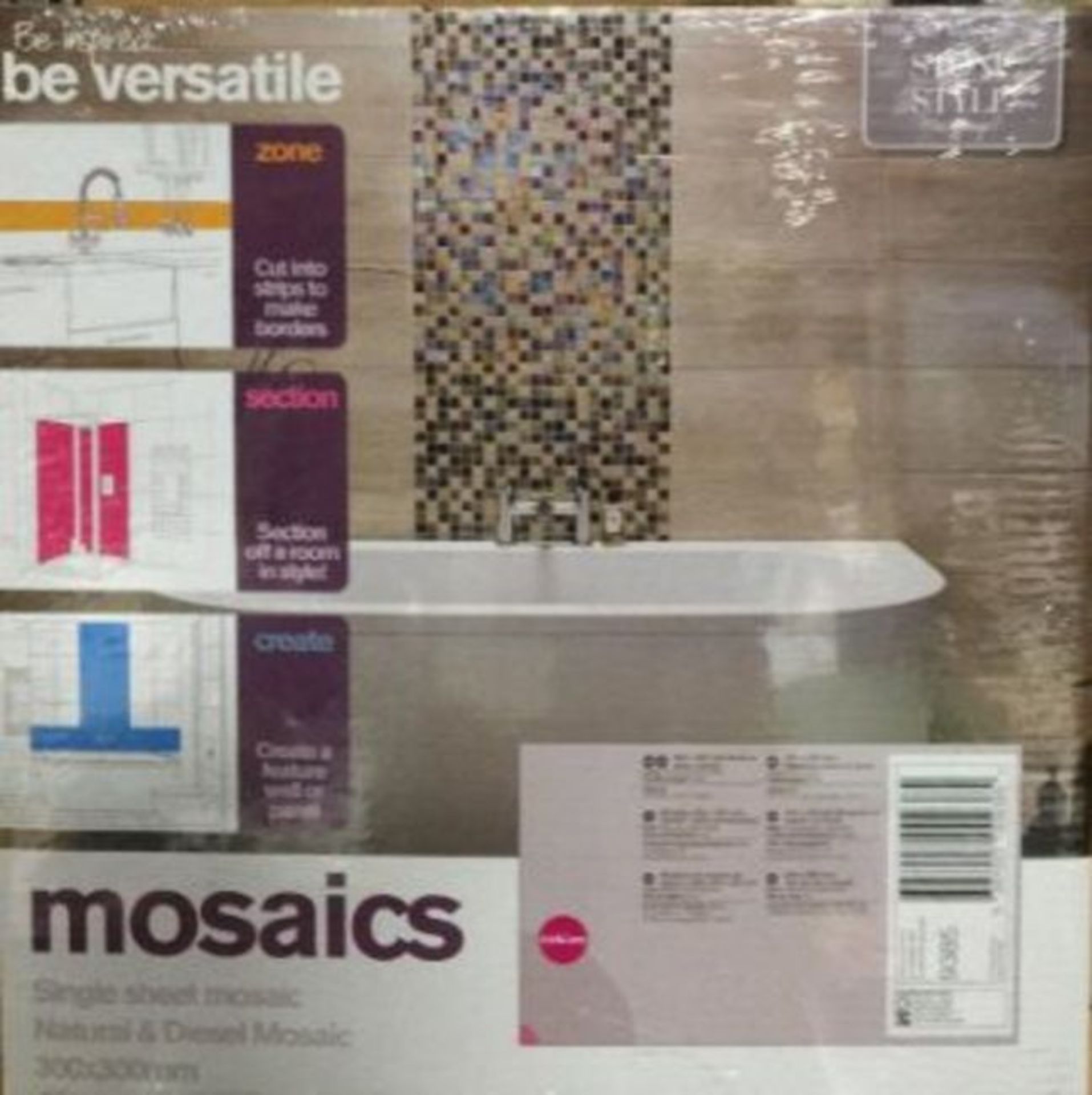 ONE PALLET (90 BXS - 900 PCS) NATURAL & DIESEL MOSAIC WALL TILE SHEETS 300X300MM. - Image 3 of 3