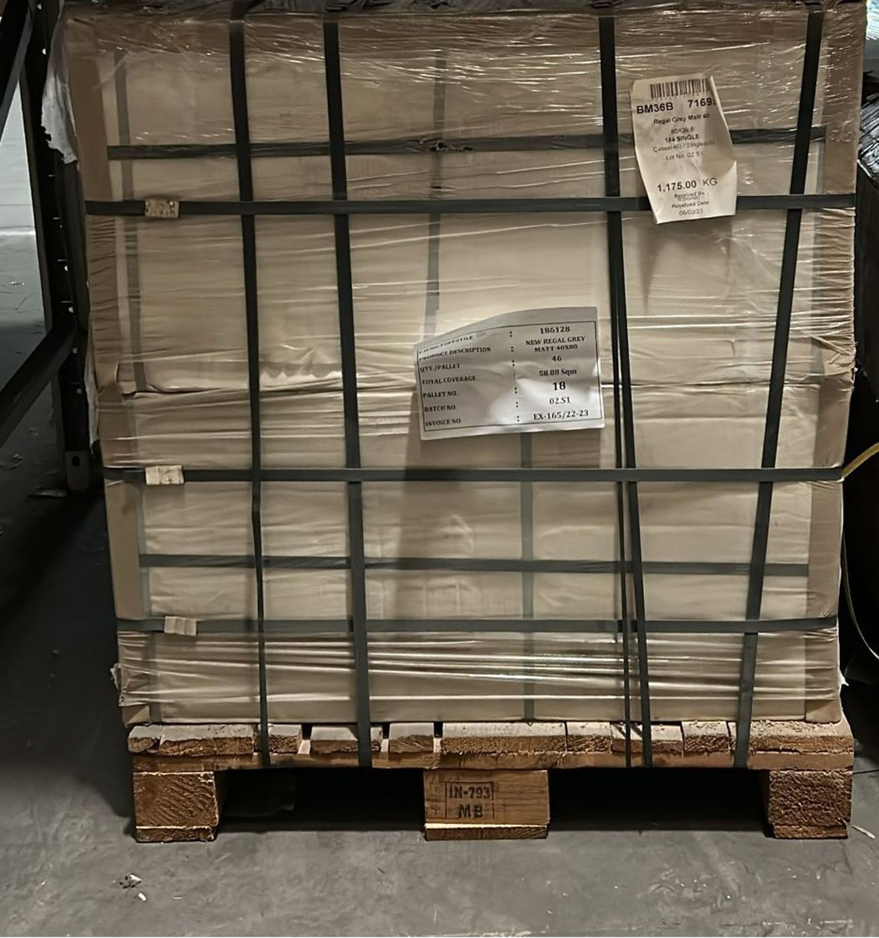 46 BXS (ONE PALLET) NEW REGAL GREY MATT PORCELAIN WALL & FLOOR TILES 40X80CM. - Image 2 of 2