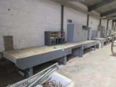 Bespoke timber workbenches, 7.6m x 1.2m - bench can be split One Carpenter vice Two timber 2-door