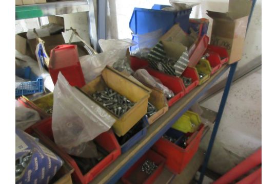 Contents of stores room to include 12 assorted bays of racking, shelving unit, 6 steel bays of - Image 1 of 11