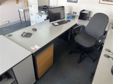 Light grey office desk, pedestal and swivel chair