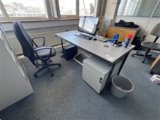 Light grey office desk, pedestal and swivel chair