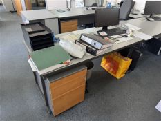 Cuter computer system, Benq monitor, keyboard, mouse with grey desk and upholstered chair