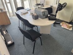 Oval meeting table with black upholstered chairs, approx. 2200mm x 1000mm