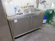 Stainless steel deep bowl sink & drainer, 2-door under storage, upstand, 1.2m x 700 x height 890mm