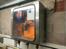 Wall mounted stainless steel singled glazed cabinet with ProMinent DACb controller, 1 x inline water