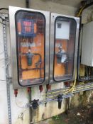 Wall mounted stainless steel glazed 2-door cabinet with ProMinent DACb multi channel controller, 2 x