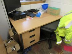 Light wood effect corner workstation, 1 x light wood effect single pedestal desk, 1 x pedestal,