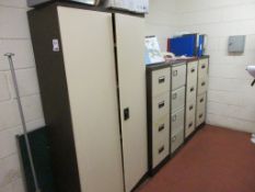 Four metal 4-drawer filing cabinets, 1 x metal 2 door storage cupboard, 1 x double pedestal light