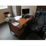 Wood effect desk, office chair, Acer desktop monitor, HP Prodesk PC with keyboard & mouse PoWRA: