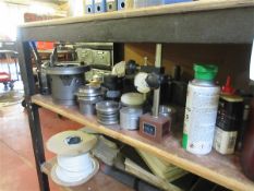 Contents of two shelves to include various collets, gauges & nylon offcuts