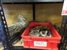 Contents of two shelves to include collets, hand tools & assorted metal spares