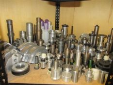 Contents of shelf to include various collets, chuck jaws, holding fixtures and tool holders
