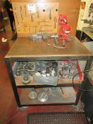 Contents of work bench to include various jaws, collets & hand tools