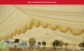 1 - 6m Custom Covers ivory pleated dividing curtain (left and right hand sides) with 2 - 9m ivory