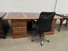 Large Wooden and Leather Inlaid Twin Pedastal Desk (2180 x 1110mm) with Chair