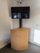 Samsung TV on stand with tambour fronted corner cabinet