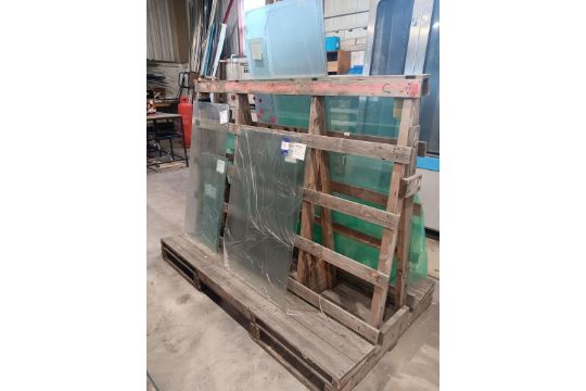 Quantity of single pane glass including wooden glass stand - Image 1 of 4