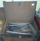 Mobile Steel Storage Box, and Contents, to include pipe threaders, spanners, as lotted