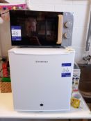 Subcold Tabletop Refrigerator, Microwave Oven and Wooden Stool