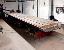 Steel slotted work table (7 x 1.5m) weight 8.5 ton approximate