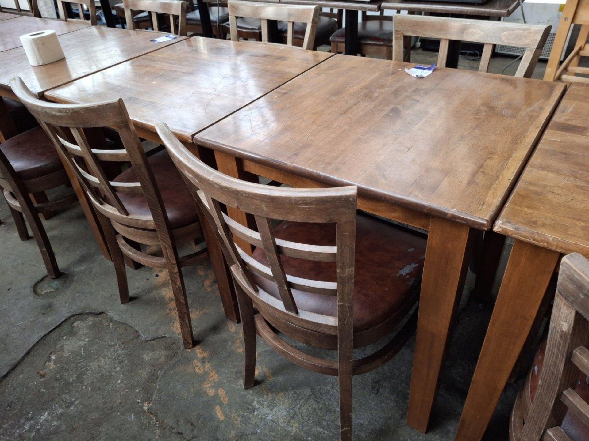 2 Square wooden tables with 4 wooden chairs