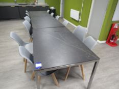 3 Steel tables and 12 chairs