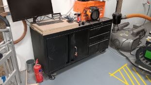 Mobile steel 2 door 3 drawer cabinet (excludes PC, monitor, space heater and toolbox)