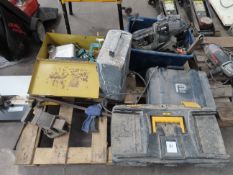 Contents of Pallet Including Nail Guns, BARAMO Bench Vice etc
