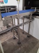 Powered rubber belt conveyor 1430 x 330mm belt, stainless steel frame, height adjustable,