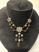 15ct Yellow Gold Necklace with Multiple Gemstone Pendants