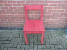 Job lot for 20 Red oak chairs. Approximate dimensions: Width 43cm, depth 45cm, seat height 45cm, tot