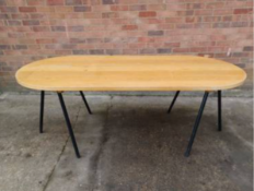 Large Oval dining table with black metal legs. Width 200cm, depth 90cm, height 74cm
