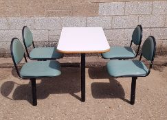 Wall mounted Fixed canteen table. Approximate dimensions: Seat Height 45cm, Height 73cm, Width 158cm