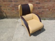 1970’s Lounge Chair in Cream & Brown Leather by Grassoler of Spain