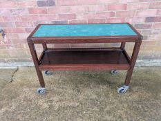 Deserts/cheese trolley on wheels with green inlay top. Width 100cm, Depth 38cm, Height 74cm