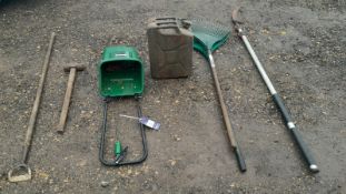 Assortment of tools, garden implements, Stihl Components, hard hats etc. as lotted per
