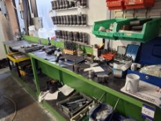 Steel workbench with large quantity of tooling 3400mm x 520mm