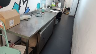Stainless steel prep table, approx 1,800 x 750 (excludes contents) – Located in back of house
