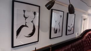 6 Framed risqué female pencil sketches – Located in bar area