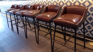 8 x Leather upholstered with galvanised steel backing and steel frame bar stools – Located in bar