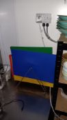 Small quantity of Nylon chopping boards to rack and Chef's wall mounted knife rack – Located in