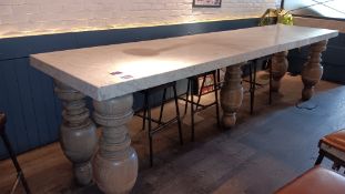 Twin section marble topped high table, approx 3,800(L) (2 x 1,900 sections) x 900(W) x 1,050(H) on