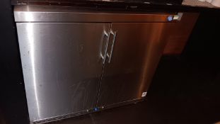 IMC stainless steel hinged double door bottle fridge (excludes contents) – Located behind the bar